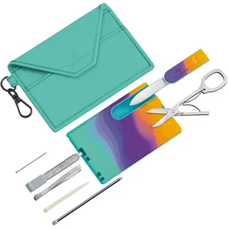 Victorinox Swiss Card Classic, 10 Funktionen, Swiss Made, Multitool für Frauen, Inkl. Kartenetui mit Schlüsselanhänger, Sydney Style (Türkis, Lila)