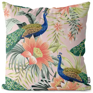 VOID Tropenvogel Pfau Hibiskus Kissenbezug Kissenhülle Sofakissen Kissen Deko Ostern Outdoor-Kissen Dekokissen, Kissen Größe:50 x 50 cm