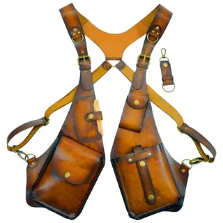 Taktische Halfter Tasche, Anti-Diebstahl-Leder-Doppelschulter-Achseltasche, Versteckte Unterarm Schultertasche, Verstellbarer Trage Schulterholster, universeller Gurtholster Für Herren, Hellbraun - Siehe Beschreibung