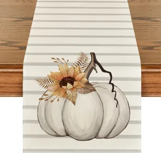 Artoid Mode Streifen Kürbisse Sonnenblumen Herbst Tischläufer 40x240 cm | Blätter Saisonal Hause Wohnzimmer Tisch Dekoration Drinnen Urlaub Party Dekor