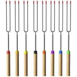 Intirilife 8x Grillspieße mit Aufbewahrungstasche - 30 bis 80.5 cm ausziehbare Grillgabel, Schaschlikspieß, Fleischspieß in 8 Farben
