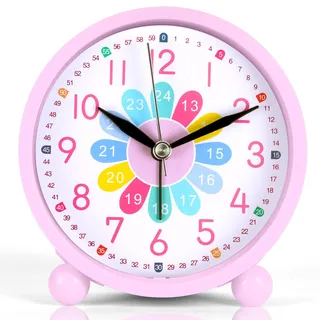 OSDUE Analog Wecker Kinder ohne Ticken,Kinderwecker Schulanfänger Lautloser Lernwecker Analog Wecker für Jungen und Mädchen Kindertagesgeschenk Batteriebetriebene Weckuh (Nicht Batterien)-Rosenrot