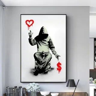Nsodinevus Banksy Leinwand Wandkunst Graffiti Street Art Graffiti Wandkunst Abstrakte Wandkunst Poster für Badezimmer Schlafzimmer Büro Wanddekoration Ungerahmt (70x100 cm) 28×43 Zoll