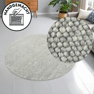 OTTO home Wollteppich OTTO HOME "Wolly" Gr. 10, stone, H:14mm Ø:160cm, Wolle, Teppiche, Wolle, handgewebt, Handweb Teppiche, Wohnzimmer, Schlafzimmer