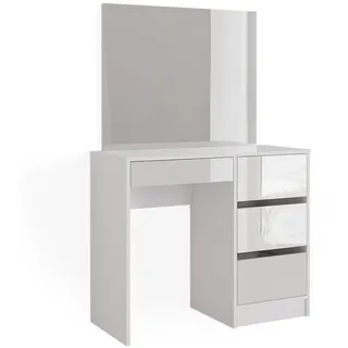 Vicco Schminktisch Sherry Weiß Schminkspiegel 90x75 cm Schlafzimmer Kommode Schublade Ablage Aufbewahrung Kosmetiktisch Make-Up-Tisch Hochglanz