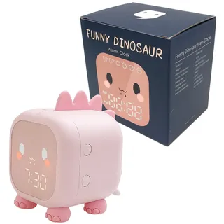 Hsthe Sea Kinder Lichtwecker, Dinosaurier Wecker Sonnenaufgangssimulator Wake Up Kinderwecker mit Timer Snooze Schlaftrainer, Wecker Digital für Mädchen Jungen Kinder, Geburtstagsgeschenk (Rosa)