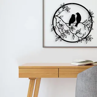 Metall-wanddeko: Vogel Auf Ast, Rundes Wandbild, Vogel-silhouette, Vogel-eisenkunstwerk Zum Aufhängen Für Wohnzimmer Und Büro