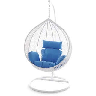 Kideo Swing Chair Hängesessel Hängestuhl Polyrattan Schwebesitz Loungesessel (blau)