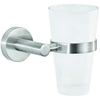 tesa NOOBLESSE Zahnputzbecher mit Wandhalterung, Accessoires, silber matt