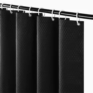Furlinic Duschvorhang Schwarz Überlänge 180x210 für Badewanne Bad Schwerer Badvorhang aus Stoff Wasserabweisend Waschbar Anti-shcimmel mit 12 Duschringen Waffel.