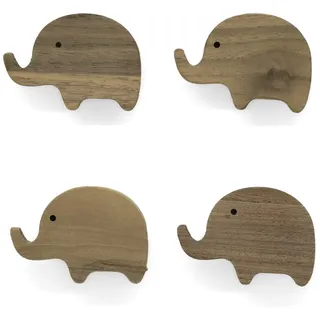 PLT 4 Stück Tierische Griffe für Kindermöbel aus unbehandeltem Walnussholz im Elefanten-Motiv, Knauf, Knopf, Kommode, Schrank, Schublade, Tür, Kinderzimmer, Geschenkidee (4, Elefant)