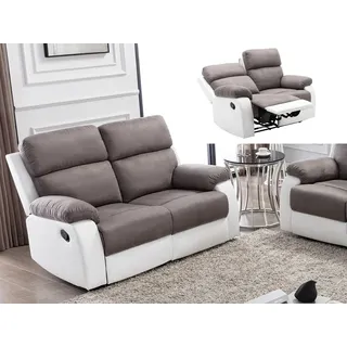 Relaxsofa 2-Sitzer - Microfaser & Kunstleder - Grau & Weiß - TOLZANO