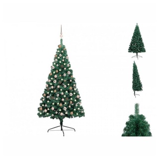 vidaXL Künstlicher Weihnachtsbaum Künstlicher Halber Weihnachtsbaum mit LEDs Kugeln Grün 180 cm grün
