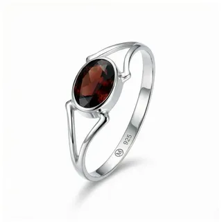 mantraroma Silberring TEKILI oval aus 925 Silber mit Granat facettiert (Ring mit Schmuckbeutel), Damenring aus 925er Silber 48