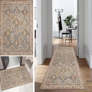 Mogetal Boho Läufer Teppich Lang Vintage Klassisch Flur Läufer Abstrakte rutschfest Waschbar 40x60cm Modern Dauerhaft Läuferteppich TeppichLäufer Küchen Korridor Polyester Anpassbar Meterware