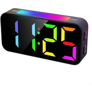 LED-Wecker, mit RGB-Farbwechsel-Zahlen, Dual-Alarm-Snooze-Funktion, Touch-Steuerung, 12/24-Stunden-Modus, 3 Lautstärkestufen, Dekoration für Zuhause und Schlafzimmer (weiße Zeichen)