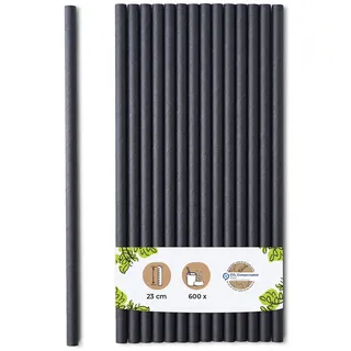 BIOZOYG 600 Stück Jumbo Papiertrinkhalme 23cm,  Ø8mm, schwarz, Strohhalme, Saugrohre, Trinkröhrchen, dicke XL Getränkerohre für Smoothies und Shakes