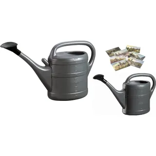 Gießkannen Set 10L + 5L ANTHRAZIT + 1x BILDMAGNET! Blumenkanne Kunststoff, Gießkanne groß & klein für Garten & Zimmerpflanzen Gieskannen Giesskanne 10 & 5 L Liter Watering Can Gieskannen10Liter