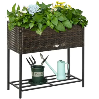 Outsunny Poly Rattan Blumenkasten mit Füßen Ablage