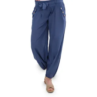 malito more than fashion Haremshose malito Damen Pumphose mit Bindegürtel 3418 Aladinhose Sommerhose mit elastischem Bund & Bindegürtel Einheitsgröße blau 34-40