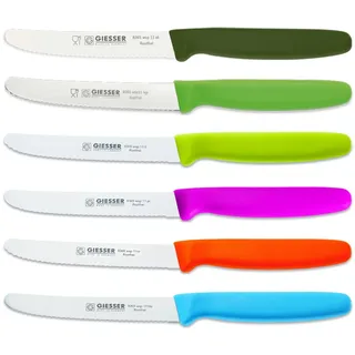 GIESSER Tomatenmesser Brötchenmesser 8365 wsp 11-6, 6er Set bunt gemischt; 3mm Wellenschliff; extrem Scharf bunt