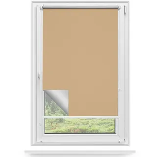 Rettika Verdunkelungsrollo ohne Bohren, für Fenster, Breite 145 cm, Höhe 120 cm, Sand Farbe, Klemmfix Montage, Jalousien Fenster, Fenster rollos für innen, Klemmrollo