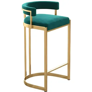 HAILM Zeitgenössische Hohe Barhocker Samt Gepolsterte Barstühle, Hoher Barstuhl Mit U-Förmiger Niedriger Rückenlehne Und Verstärkter Fußstütze, Kücheninsel-Esszimmerhocker,Grün,65cm/25.6" 10PCS