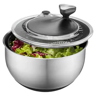 GEFU Salatschleuder Edelstahl mit Kurbelantrieb inkl. Frischhaltedeckel, 4,5 L