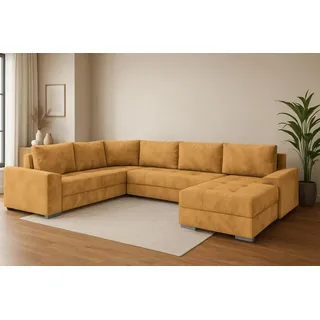 CHIEF U – Ecksofa Couchgarnitur in U-Form mit Schlaffunktion & Bettkasten Wohnlandschaft - Orange