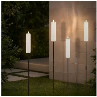 Spetebo LED-Kerze Solar Gartenfackel LED Kerze mit Flammen Effekt 99 cm (Anzahl, 4-tlg., Stück), automatisches Einschalten weiß