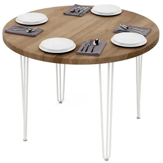 LAMO Manufaktur Esstisch Esstisch rund 100 cm Stärke: 40mm, Farbe: Nussbaum, Beine: Elfenbein (1 Tisch), Wohnzimmertisch Holz, Bistrotisch Runder Tisch für Küche, Restaurant weiß 100 cm x 4 cm x 100 cm