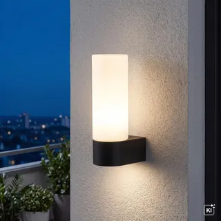 Licht-Erlebnisse Wandleuchte Aluminium Glas Schwarz Weiß IP44 Badezimmer Flur B:5 cm G9 satiniert blendarm Fackel Modern gemütliche Wandlampe Küche JUNARD