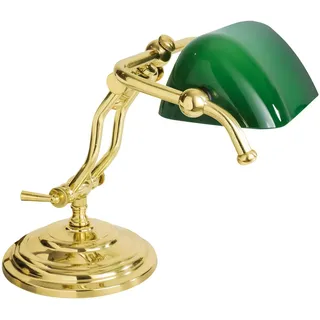 Bankerlampe Tischlampe in Messing poliert Grün E14 H: 23 cm massiv Jugendstil