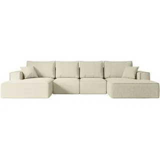 altdecor Wohnlandschaft, mit Schlaffunktion und Bettkasten - 349x161x87 cm Beige, Bouclé
