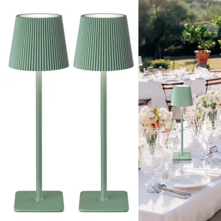 LuminexDesigns 2 Stück Tischlampe Kabellos LED Outdoor Lampe Tischleuchte Dimmbare Nachttischlampe mit 5200mAh Akku Lange Laufzeit, IP54 Wasserfest für Schlafzimmer, Büro, Deko, Grün