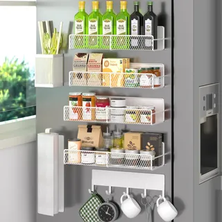 Gewürzregal aus Metall, für Kühlschrank, beweglicher Organizer mit Hakenleiste, Papierhandtuchhalter, starke magnetische Aufbewahrung, 7 Stück