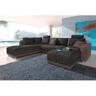 Wohnlandschaft JOCKENHÖFER GRUPPE "Orlando U-Form", braun, B:337cm H:69cm T:180cm, Struktur Farbe petrol: 87% Polyester, 13% Polyacryl, Struktur Farbe greige: 45% Polyacryl, 35% Polyester, 20% Baumwolle, Luxus-Microfaser ALCATOP (100% Polyester) / Struktur (s. u.) Kunstleder SOFTLUX / Struktur (s.u.), Struktur: alle restlichen Farben, außer greige + petrol: 65% Polyacryl, 35% Polyester, Sofas, mit Federkern, Bettfunktion und Bettkasten, inklusive 2 Kopfstützen, Topseller