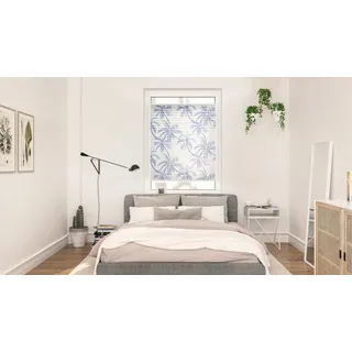 LICHTBLICK ORIGINAL Plissee Plissee Klemmfix, ohne Bohren, blickdicht, Blueprint Palms - Blau, blickdicht, freihängend, Klemmfix blau 100 cm x 130 cm