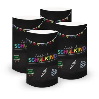 itenga 6X Windlicht Tischlicht aus Folie Schulanfang Endlich Schuldkind Tafelmotiv I 10,0 x 21,0 cm I ideal als Tischdeko I geeignet für Teelichter oder LED-Kerzen (schwarz)