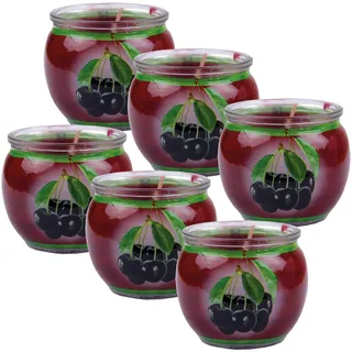 HS Candle Duftkerzen Motiv 6er Pack im Glas, lange Brenndauer und angenehmer Duft (Black Cherry)