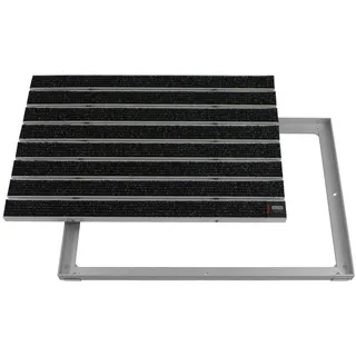 EMCO Eingangsmatte DIPLOMAT Large Rips anthrazit 12mm + ALU Rahmen Fußmatte Schmutzfangmatte Fußabtreter Antirutschmatte, Größe:75x50cm