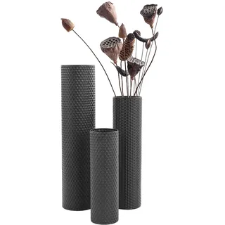 Vase Bodenvase Tischdeko Bodenvase Groß, Moderne Wabenstruktur für Wohnzimmer Esszimmer Schlafzimmer Home Flur Indoor Büro, 3 Vasen Set, Höhe 40/55/70 cm Vintage Schwarz