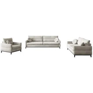 MOEBLO Polstergarnitur ESTELA 3+2+1, (Stoff Samt (Velour) Glamour Wohnlandschaft Sofa Couch Garnitur, Polstermöbel-Set Ohrensofa 3 Sitzer, 2 Sitzer und Sessel) beige