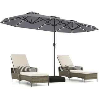 COSTWAY Doppelsonnenschirm 400x200 cm mit Ständer und LED-Beleuchtung | Sonnenschirm Groß XXL, UPF 50+, Gartenschirm mit Kurbel, Terrassenschirm, Marktschirm für Garten, Terrasse, Anthrazit