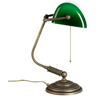 Licht-Erlebnisse Bankerlampe Grün aus Messing in Bronze Rustikal