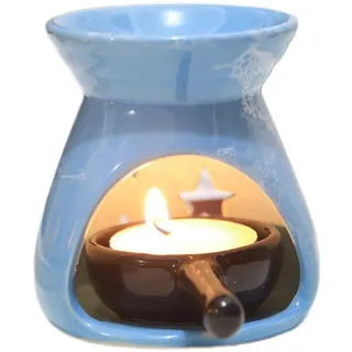 Warmself Aromalampe Teelichthalter aus Bunte Mini Keramik Duftlampe aus Keramik Wachsschmelzbrenner Minimalistisches Design Sterne und Mond Blau