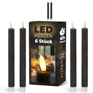 Stabkerzen LED mit Timer SCHWARZ 6 Stück Indoor 6 Stunden ECHTWACHS 24cm Höhe für Kerzen 2,2cm Durchmesser 2 AAA Batterien notwendig LED Stabkerzen 4er Set SCHWARZ (zwei Mal) bewegliche Flamme Licht