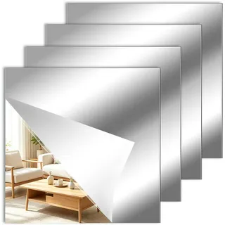 Wlicon 4 Pack 30x30 cm Selbstklebender Acrylspiegel HD Klebespiegel Spiegel zum Aufkleben Kleben Flexible Spiegelfolien Selbstklebende Spiegel für Badezimmer Wohnzimmer Schlafzimmer Schrank