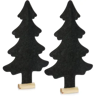 com-four® 2X dekorativer Filz-Aufsteller für Weihnachten - Tannenbaum, Filz mit Massivholz-Fuß - winterliches Wohnaccessoire - Weihnachtsbaum als Wohnraum-Dekoration (02 Stück Tanne 61cm dunkelgrau)