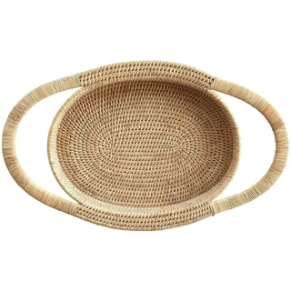 LA PORCELLANA BIANCA - Botanio Weißes Tablett, oval, 54 x 32,5 x 5 cm, Rattan